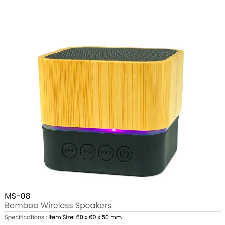 Cube-Shaped Bamboo Bluetooth Speaker V5.0