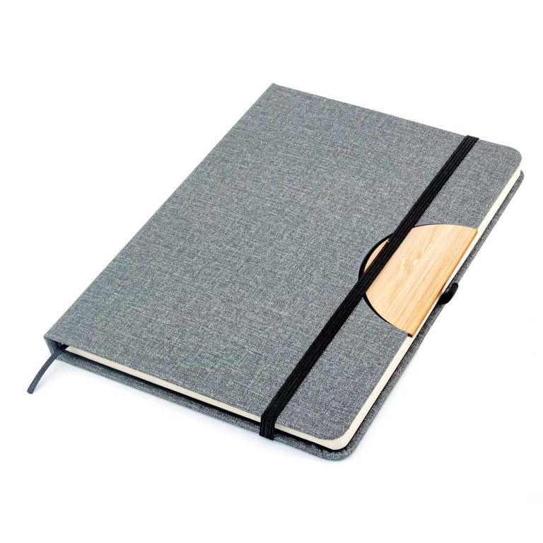 Dorniel A5 Notebook with Foldable Mobile Stand Cover - Gray Fabric & Bamboo, 80 Sheets