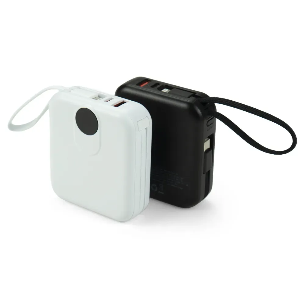 10,000mAh Digital Power Bank with Built-In Type-C & Lightning Cables