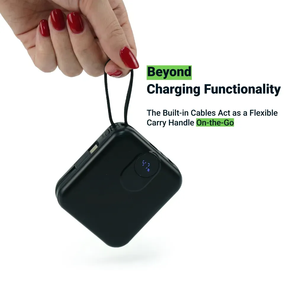 10,000mAh Digital Power Bank with Built-In Type-C & Lightning Cables