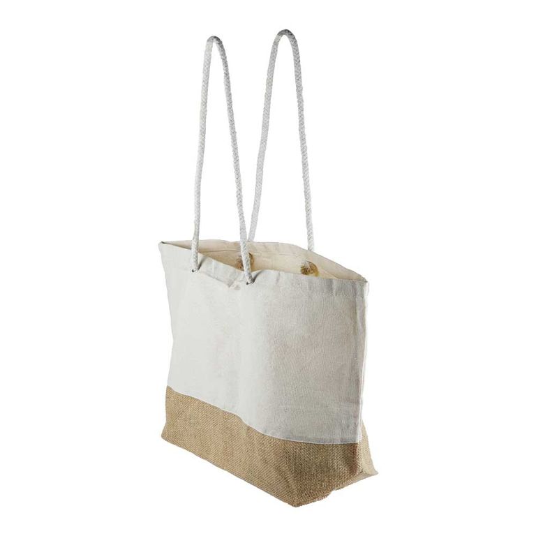 JUCO Tote Beach Bag - Jute & Cotton, 48 x 35 x 13.5 cm