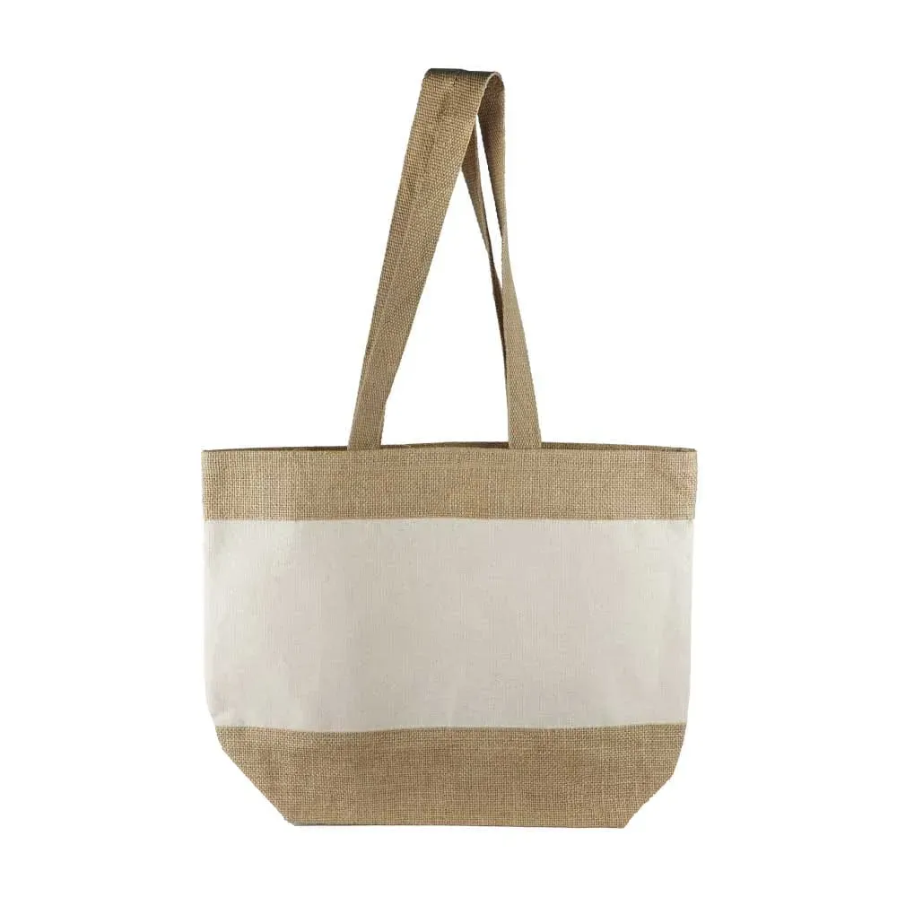 Natural jute and cotton blend tote bag with a "green initiative" graphic print — Natural&White