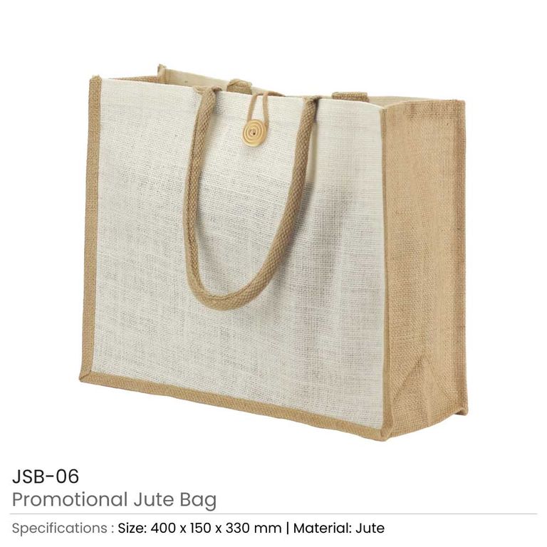 Jute Shopping Bag with Button Closure