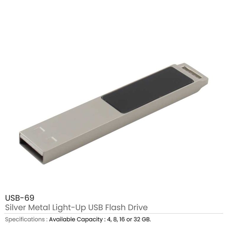 Light-Up Logo Silver Metal USB Flash Drive - 16GB