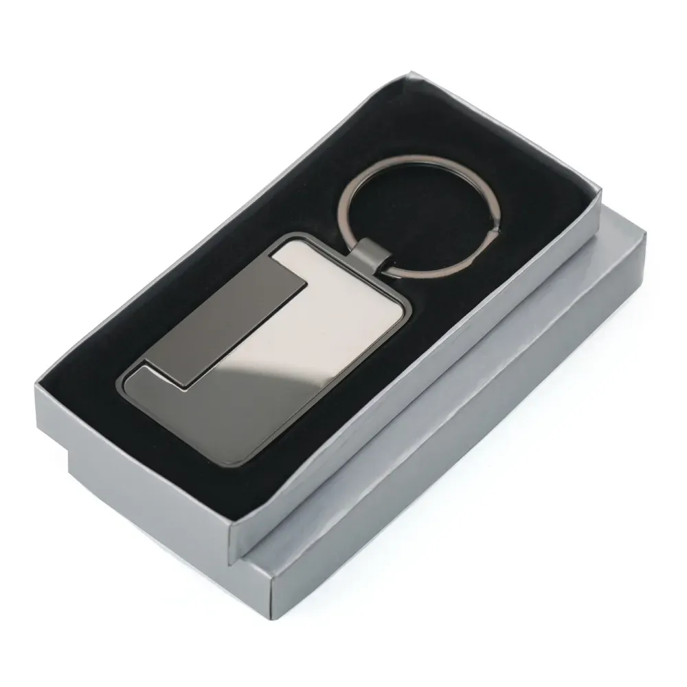 Metal Keychain Rectangle Gun Metal Matte Finish Plate