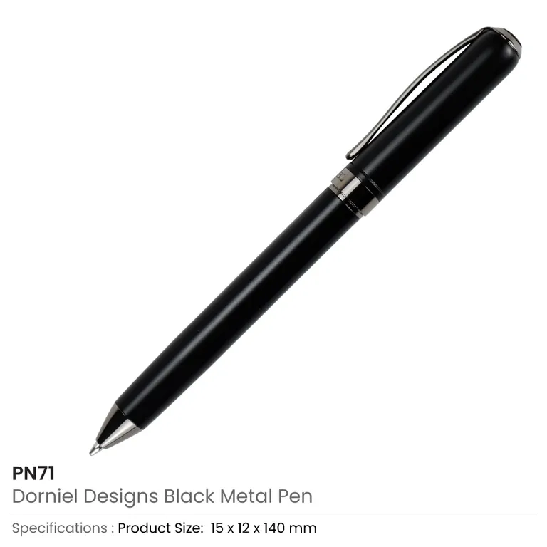 Dorniel Designs Metal Pens Matte Black Twist Action Blue Ink