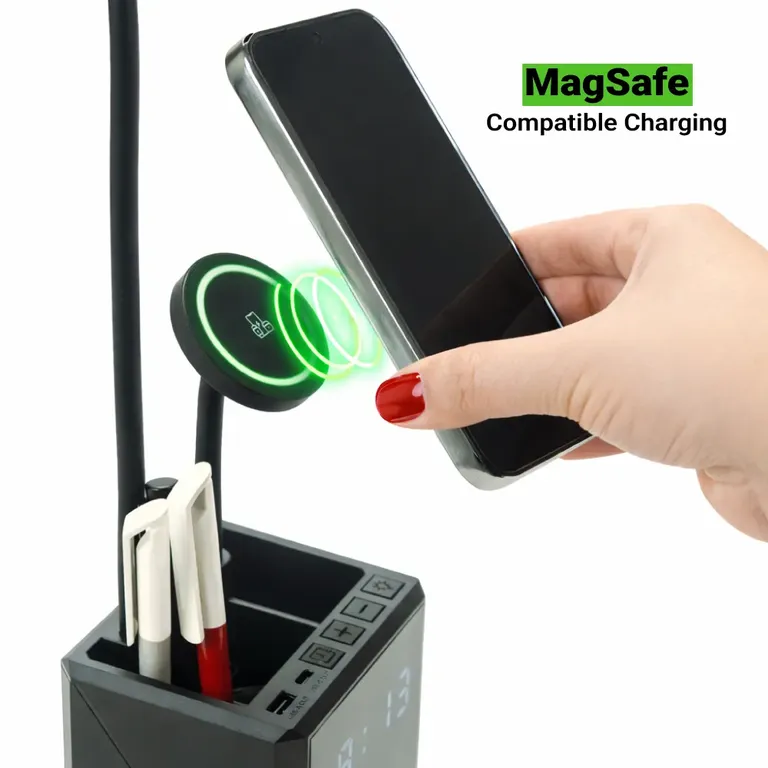 Multi-functional Desk Lamp with Wireless Charger and Clock