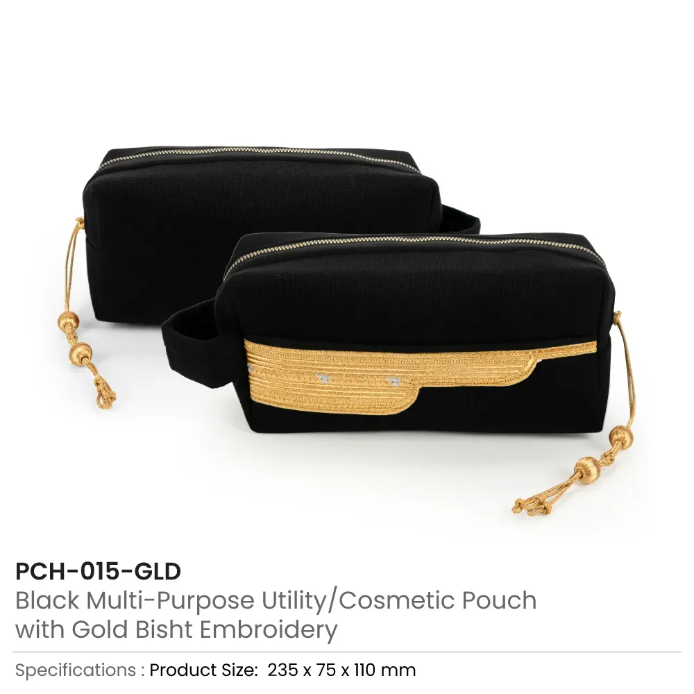 Black Multi-Purpose Utility & Cosmetic Pouch with Bisht