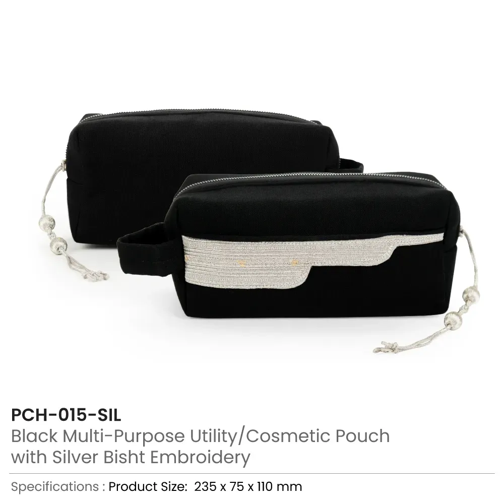 Black Multi-Purpose Utility & Cosmetic Pouch with Bisht