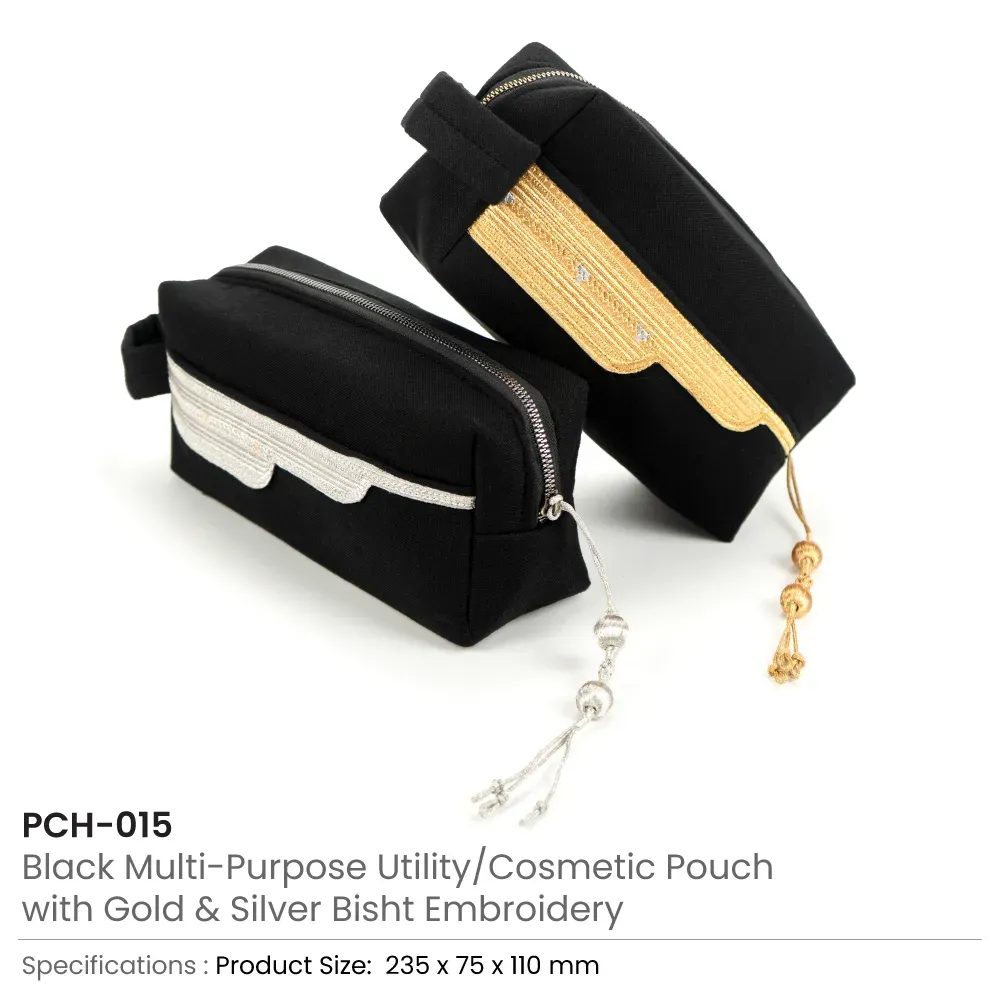 Black Multi-Purpose Utility & Cosmetic Pouch with Bisht