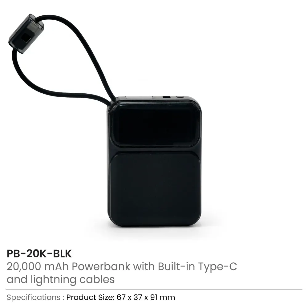 20,000mAh Power Bank with Built-In Type-C & Lightning Cables, 45W Fast Charging
