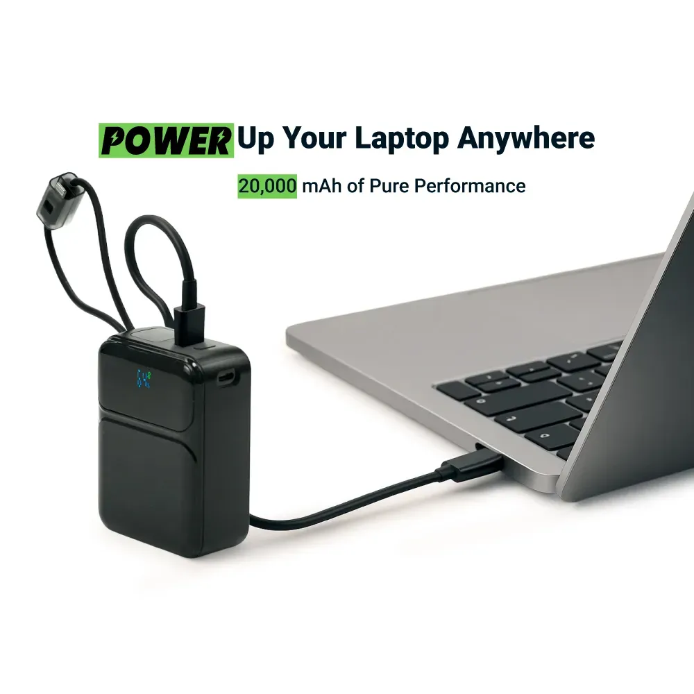 20,000mAh Power Bank with Built-In Type-C & Lightning Cables, 45W Fast Charging