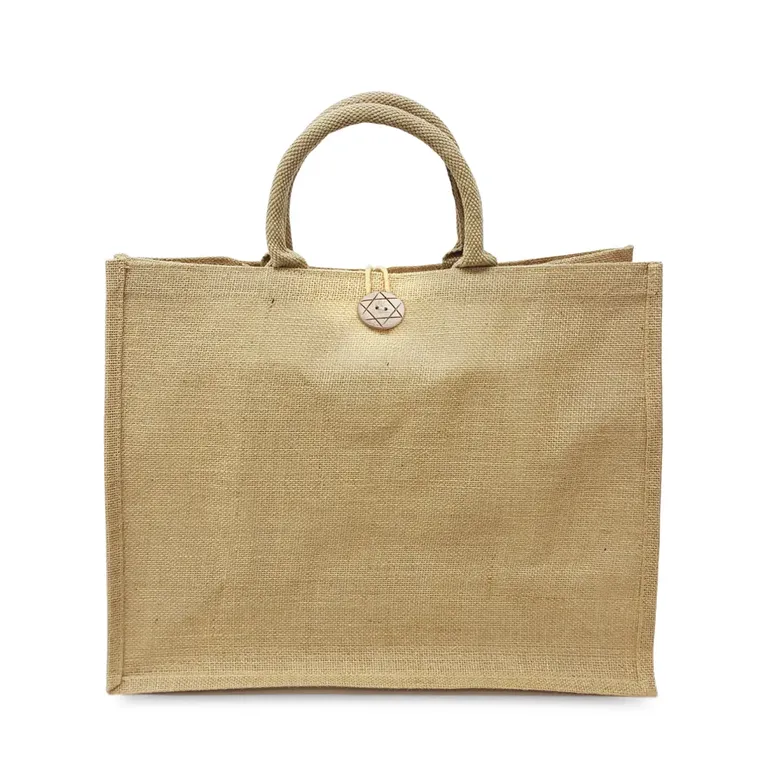 Reusable Jute Shopping Bags with Button Closure