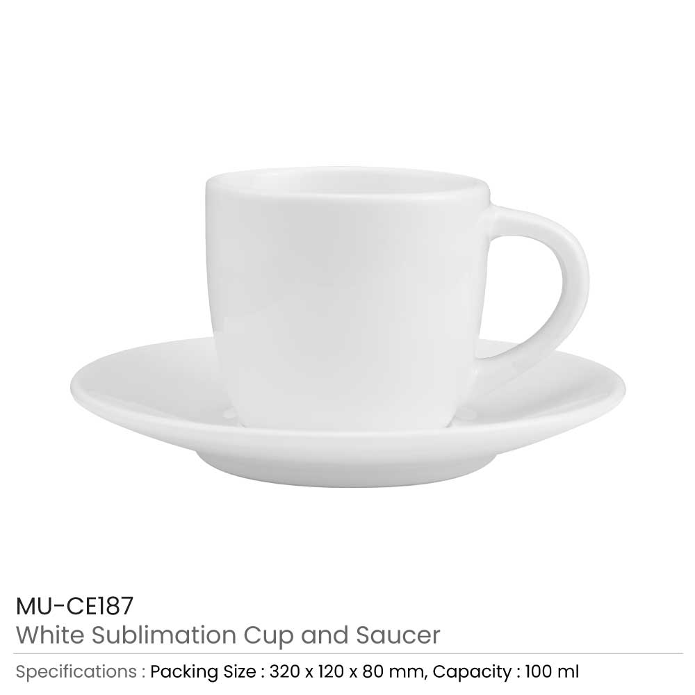 White Sublimation Ceramic Cup & Saucer Set - 100ml