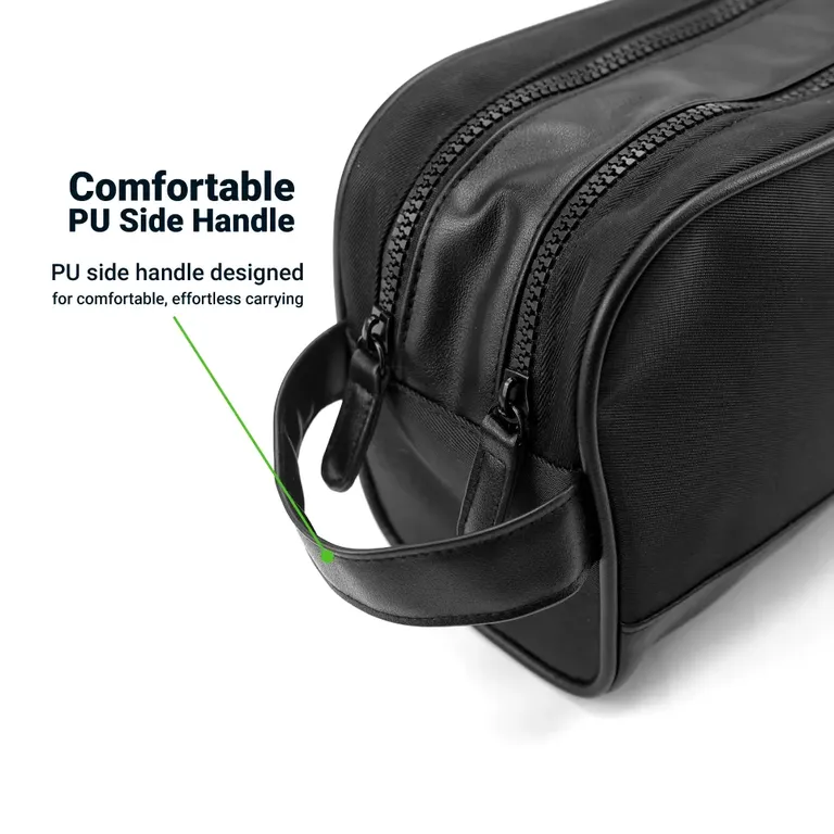 Twill Fabric Utility Pouch with PU Handle and 2 Main Zipper Compartments
