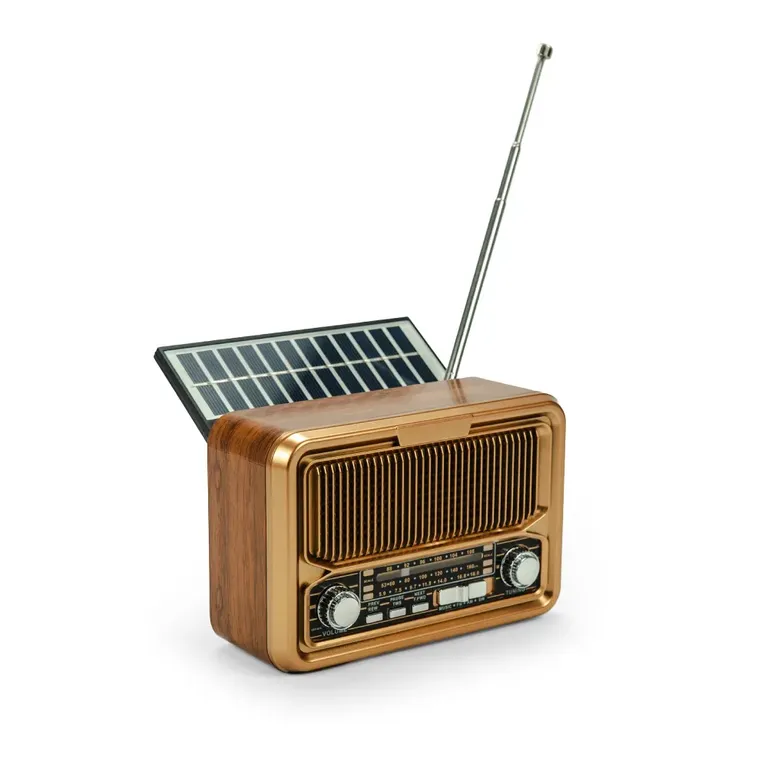 Vintage Bluetooth Speaker with Radio & Solar Panel