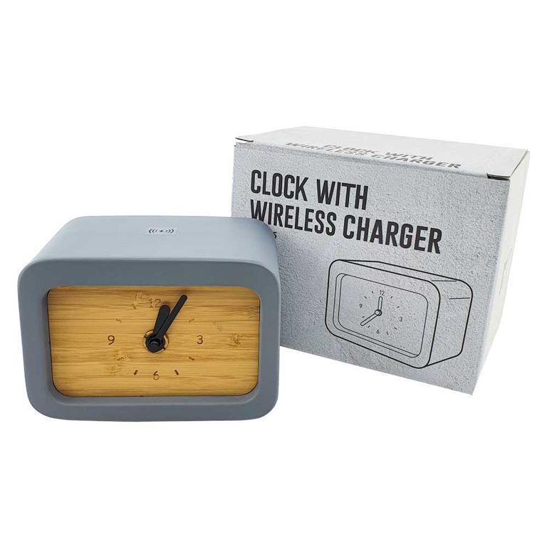 Bamboo & Limestone Wireless Charger with Digital Clock