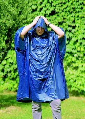 Regal Foldable Plastic Raincoat with Hood - Compact Pouch — Blue