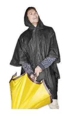 Regal Foldable Plastic Raincoat with Hood - Compact Pouch — Black