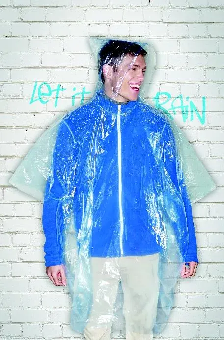 Sprinkle Foldable Plastic Poncho with Hood - Polybag Packaging — Blue