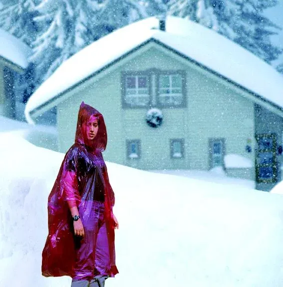 Sprinkle Foldable Plastic Poncho with Hood - Polybag Packaging — Red
