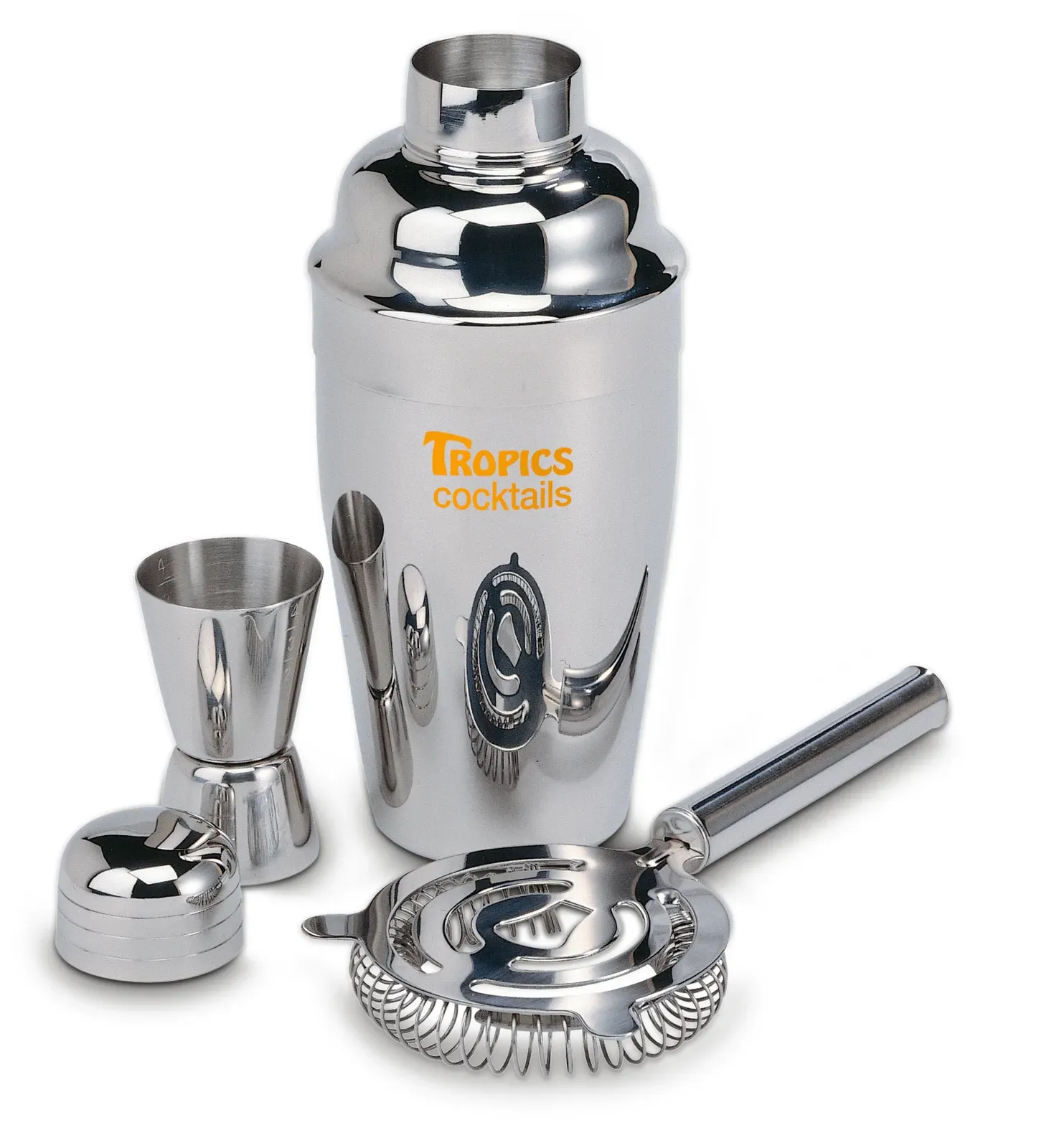 Fizz – Stainless Steel Cocktail Set with Shaker, Measuring Jug and Sieve — Shiny Silver