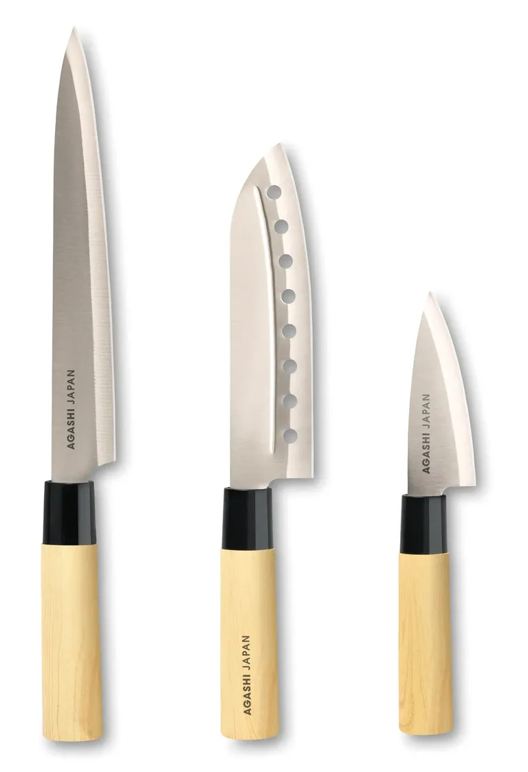 Taki – 3 Piece Japanese Style Knife Set in Gift Box; Stainless Steel Blades with PP Plastic Grip