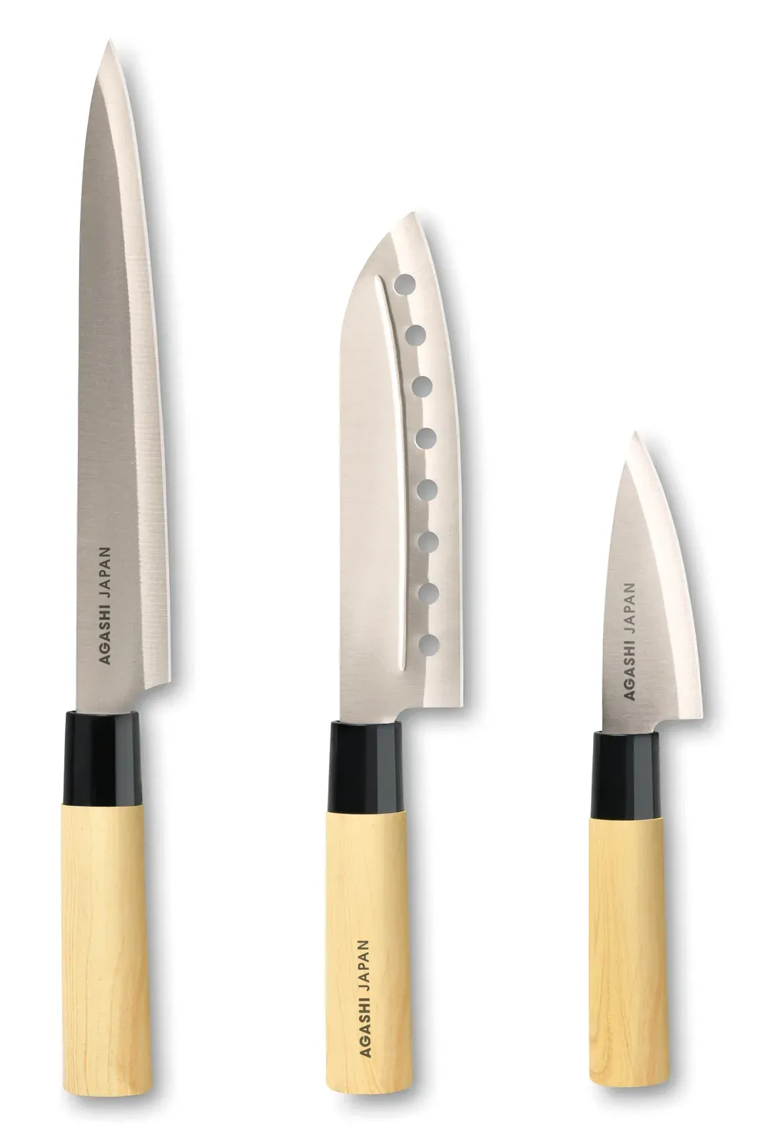 Taki – 3 Piece Japanese Style Knife Set in Gift Box; Stainless Steel Blades with PP Plastic Grip — Multicolour