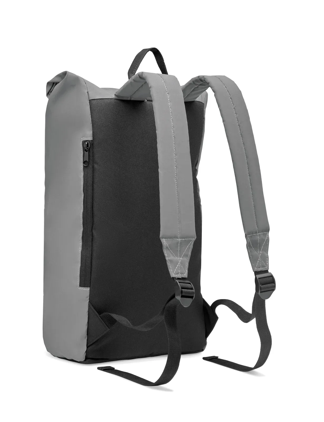 Polyester Backpack Bright Rollpack with Zippered Pocket 26X66X13 cm — Matt Silver