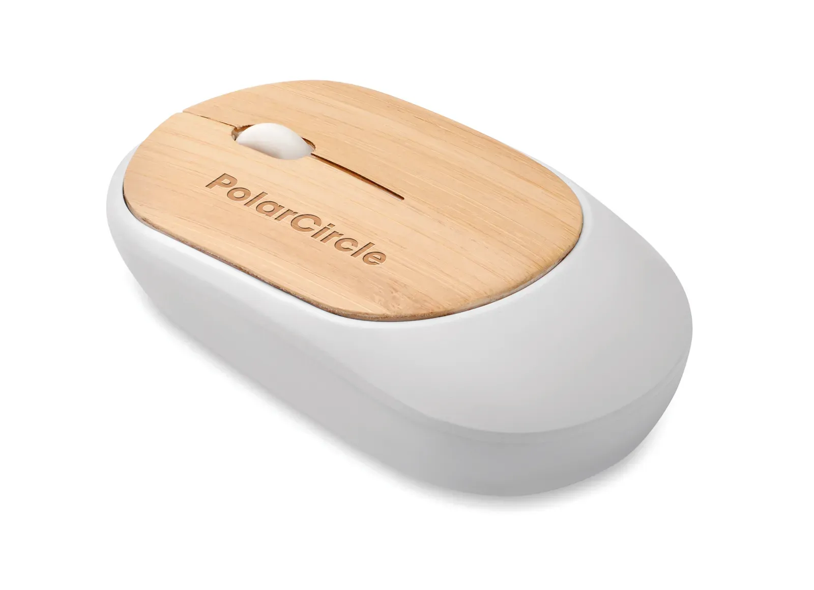 Curvy Bam Recycled ABS Wireless Mouse – Bamboo Top — White