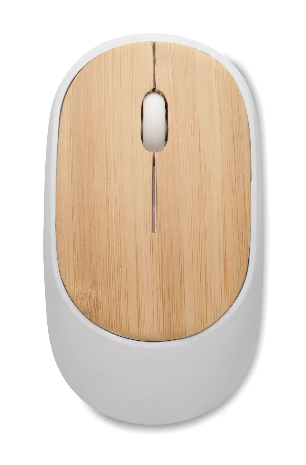 Curvy Bam Recycled ABS Wireless Mouse – Bamboo Top — White