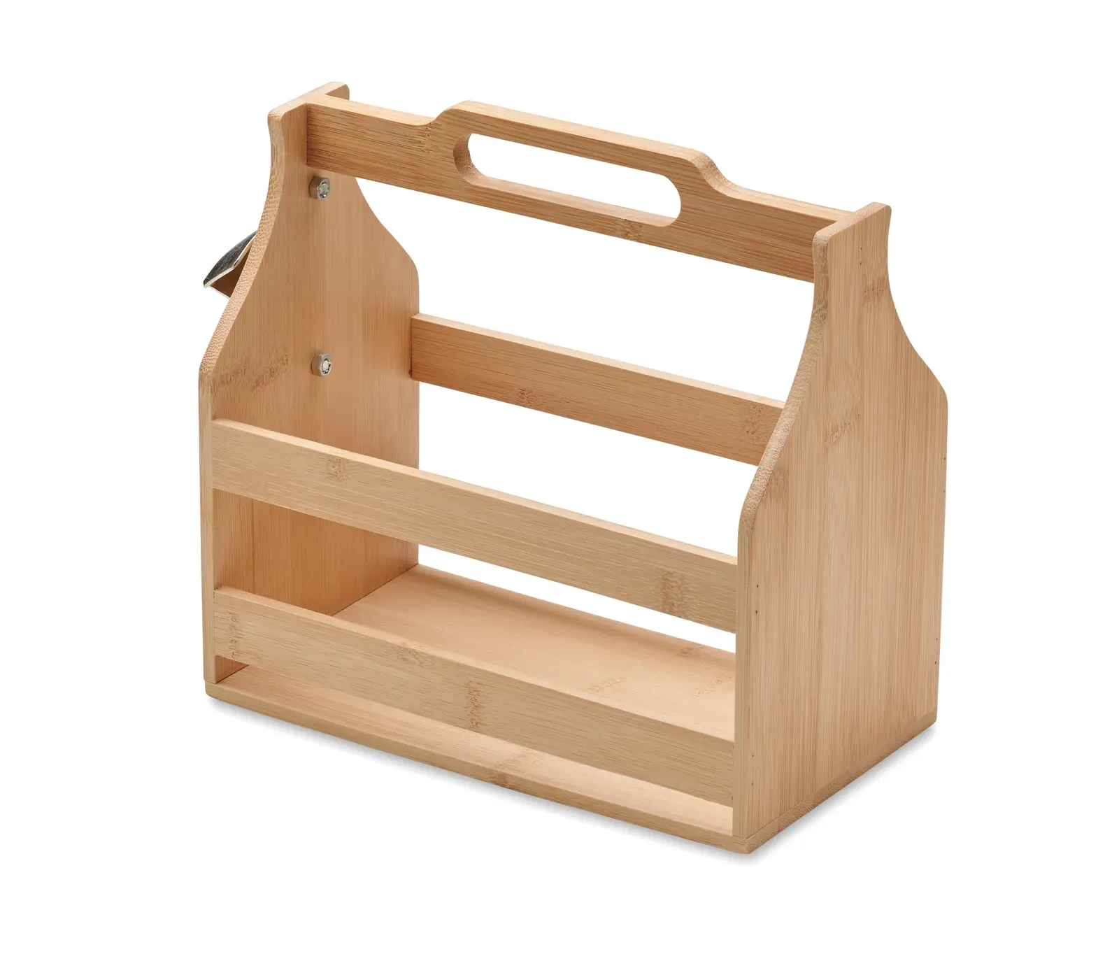 Cabas – Carry Crate in Bamboo Including a Metal Bottle Opener; It Fits 6 Traditional Glass Beer Bottles — Wood