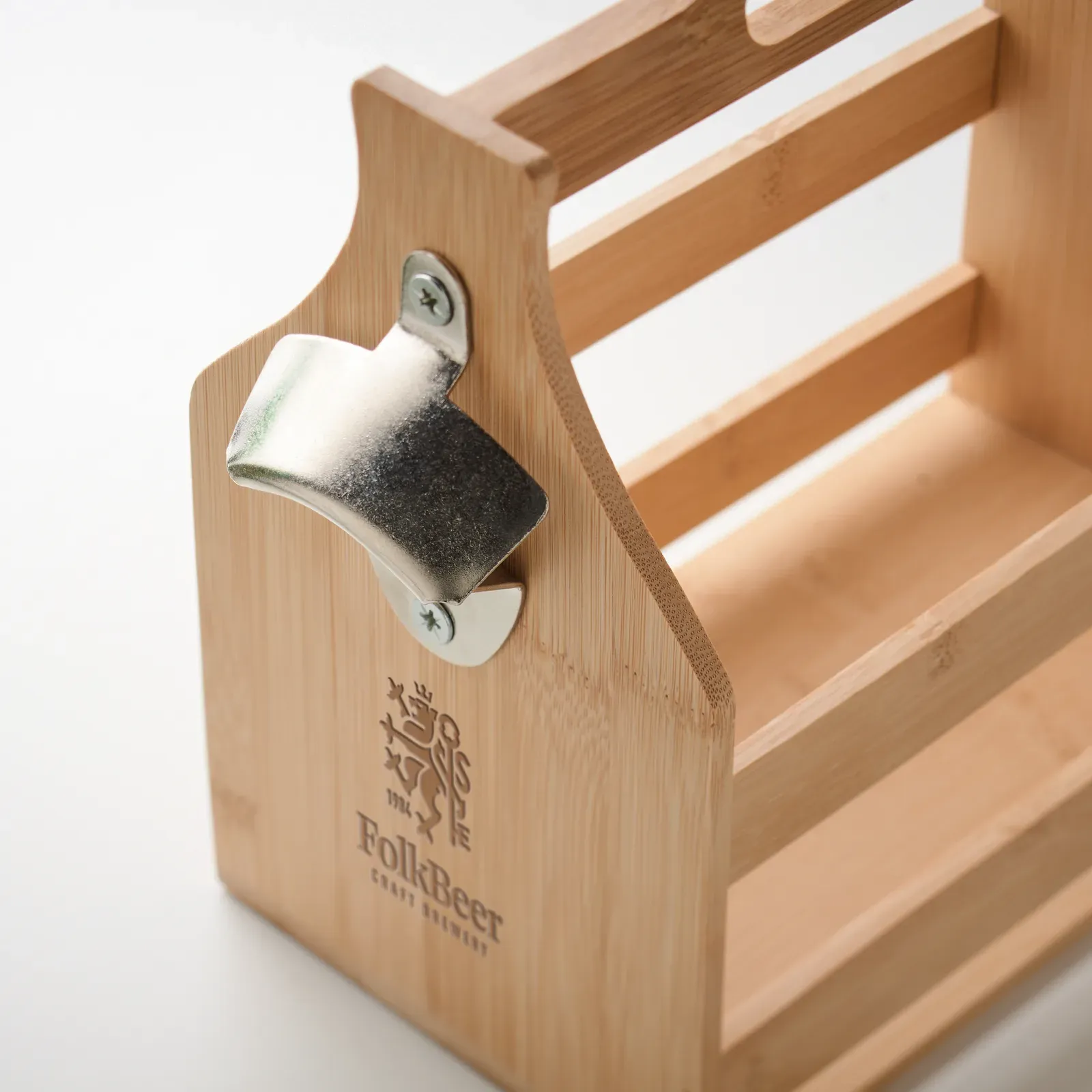 Cabas – Carry Crate in Bamboo Including a Metal Bottle Opener; It Fits 6 Traditional Glass Beer Bottles — Wood