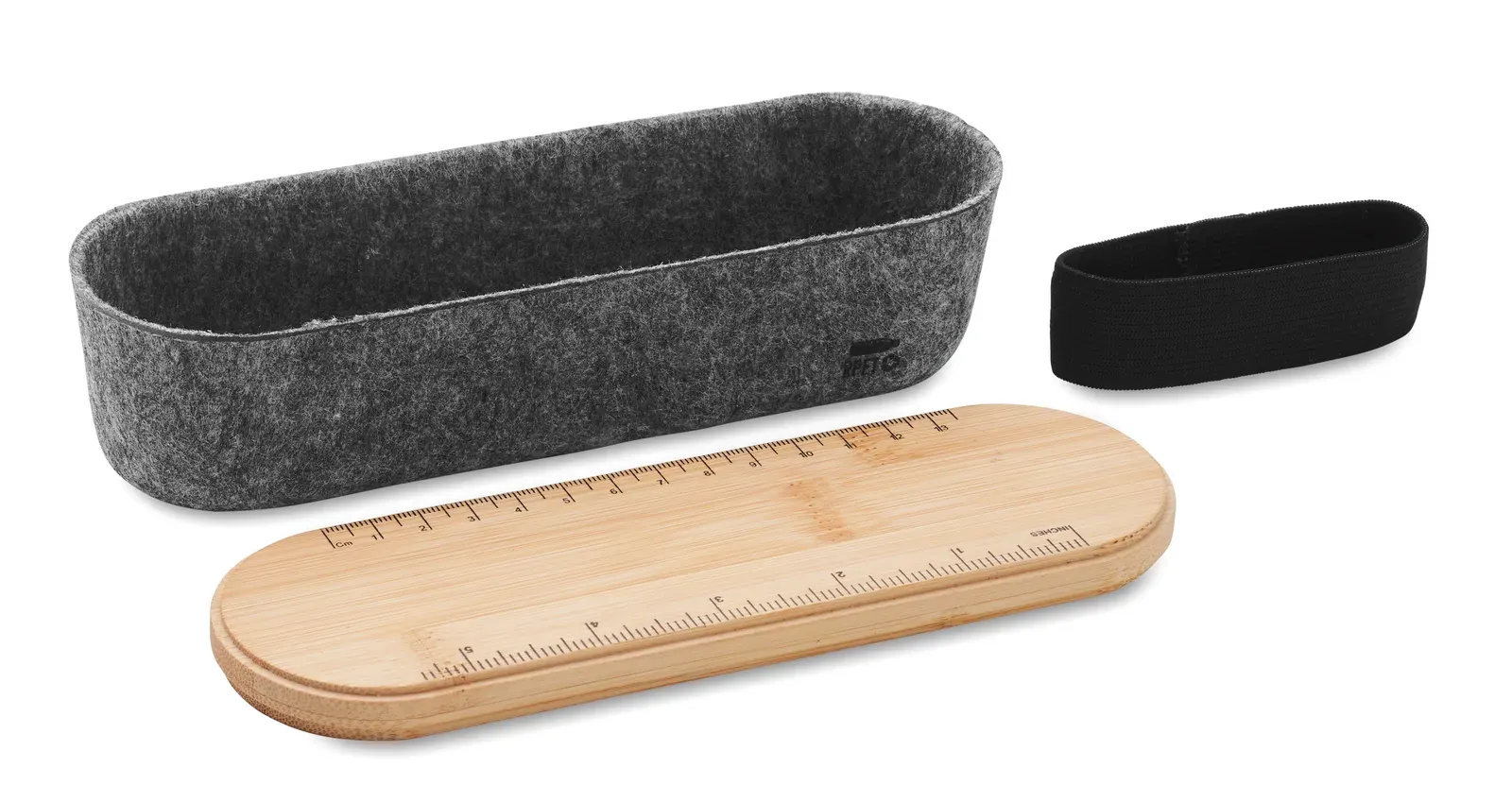 Mile RPET Felt Pencil Case with Bamboo Lid – Built-In Phone Holder & Ruler — Wood