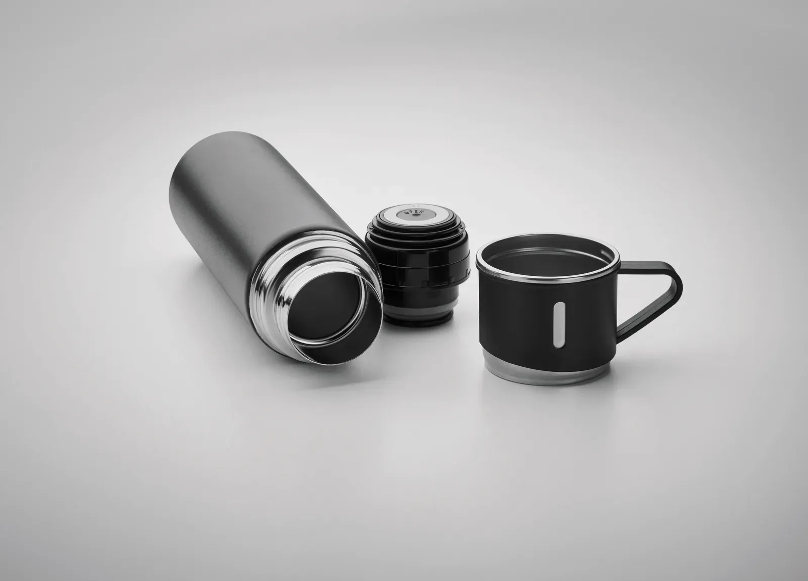 Sharm – Set of Double Wall Stainless Steel Vacuum Insulated Flask with Leak-Free Cup Lid and 2 Additional Cups — Black