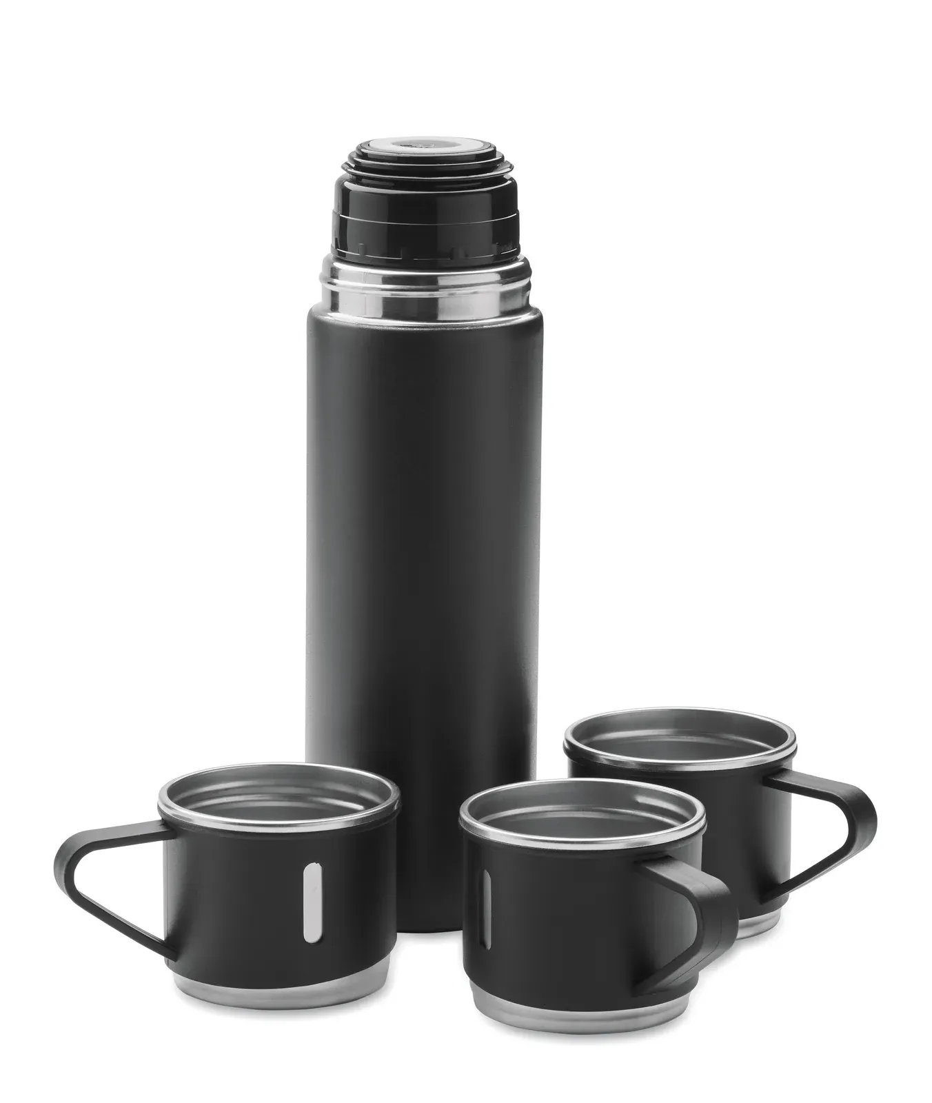 Sharm – Set of Double Wall Stainless Steel Vacuum Insulated Flask with Leak-Free Cup Lid and 2 Additional Cups — Black