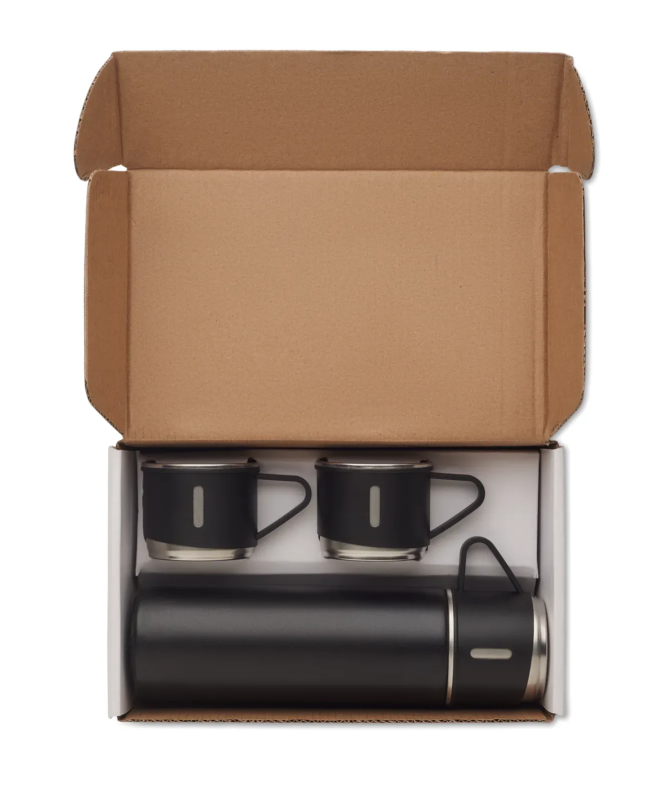 Sharm – Set of Double Wall Stainless Steel Vacuum Insulated Flask with Leak-Free Cup Lid and 2 Additional Cups — Black
