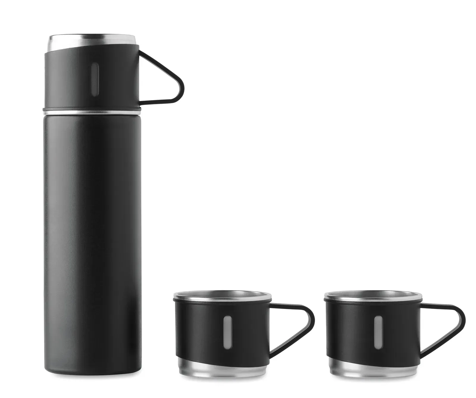 Sharm – Set of Double Wall Stainless Steel Vacuum Insulated Flask with Leak-Free Cup Lid and 2 Additional Cups — Black