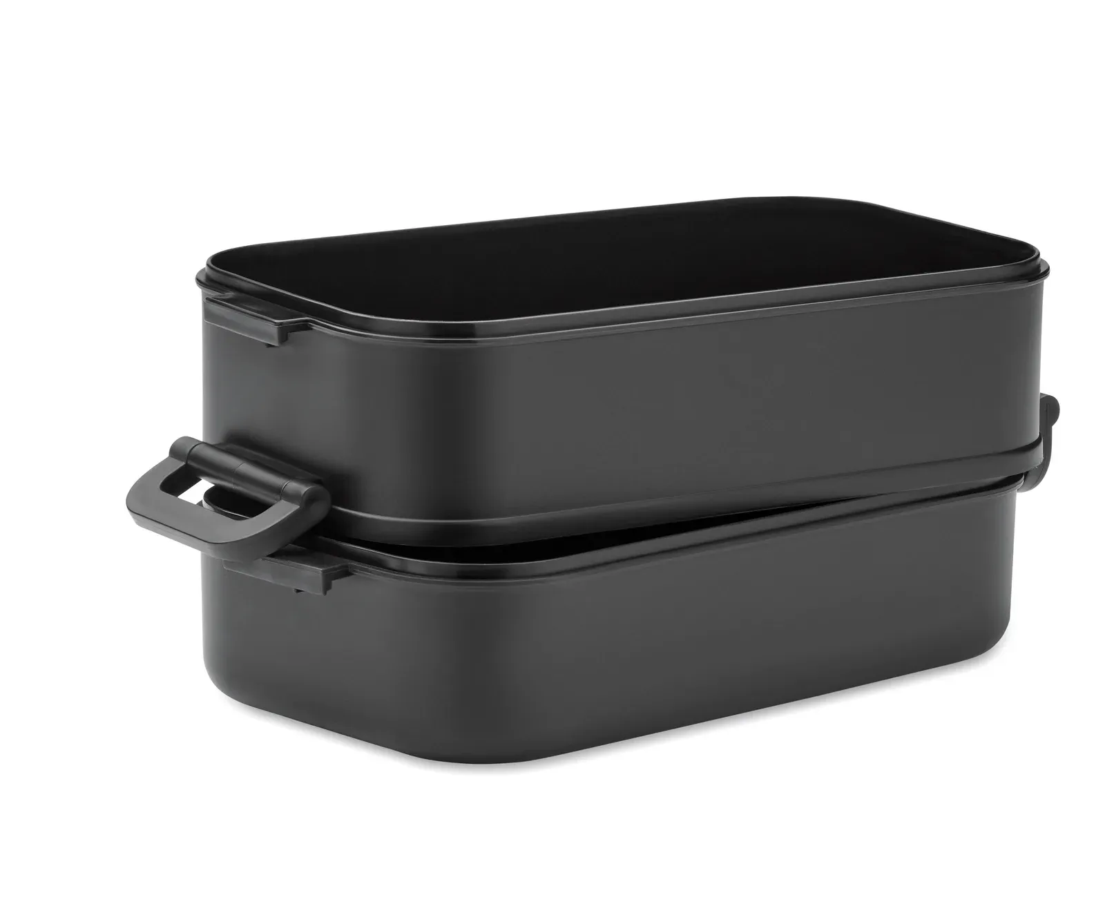 Idolunch – PP Two-Tier Lunch Box with Removable Divider with Side Buckles and Airtight Lid; (2x) — Black