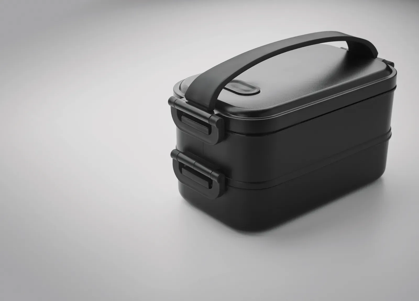 Idolunch – PP Two-Tier Lunch Box with Removable Divider with Side Buckles and Airtight Lid; (2x) — Black