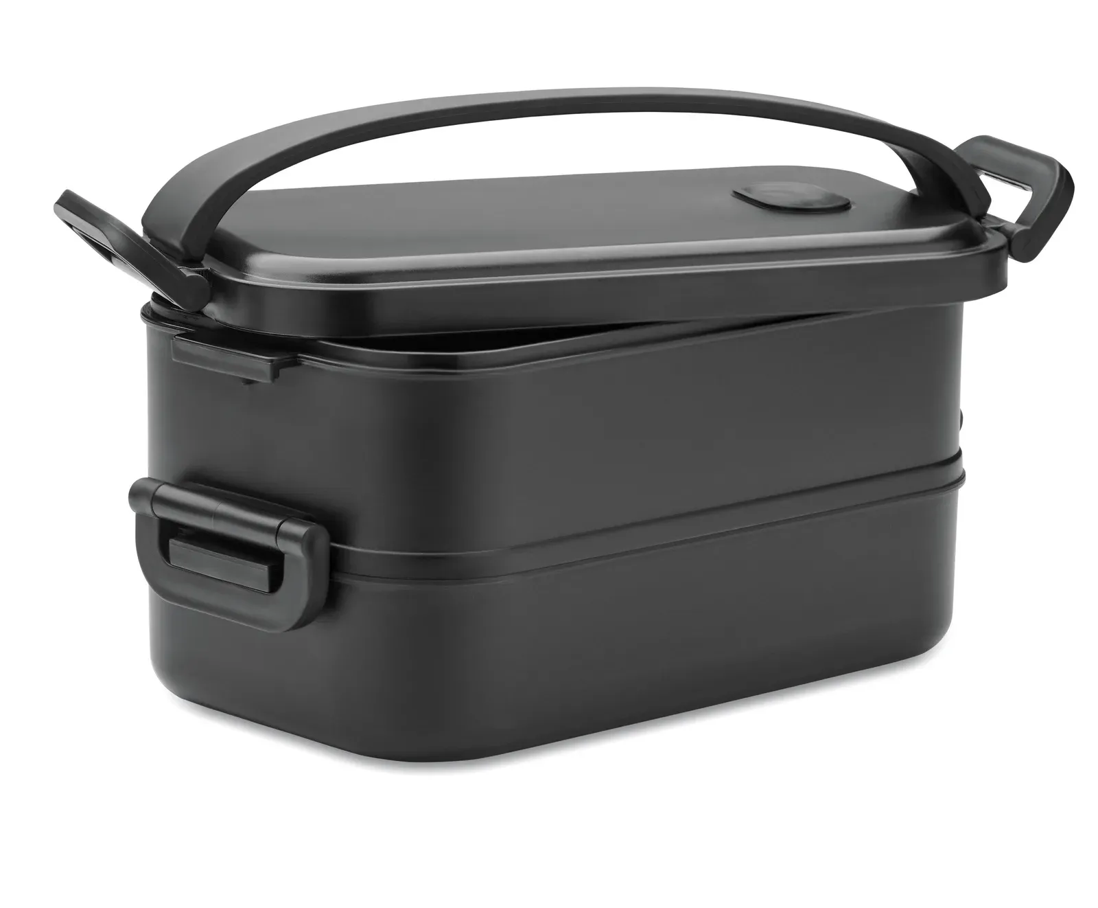 Idolunch – PP Two-Tier Lunch Box with Removable Divider with Side Buckles and Airtight Lid; (2x) — Black