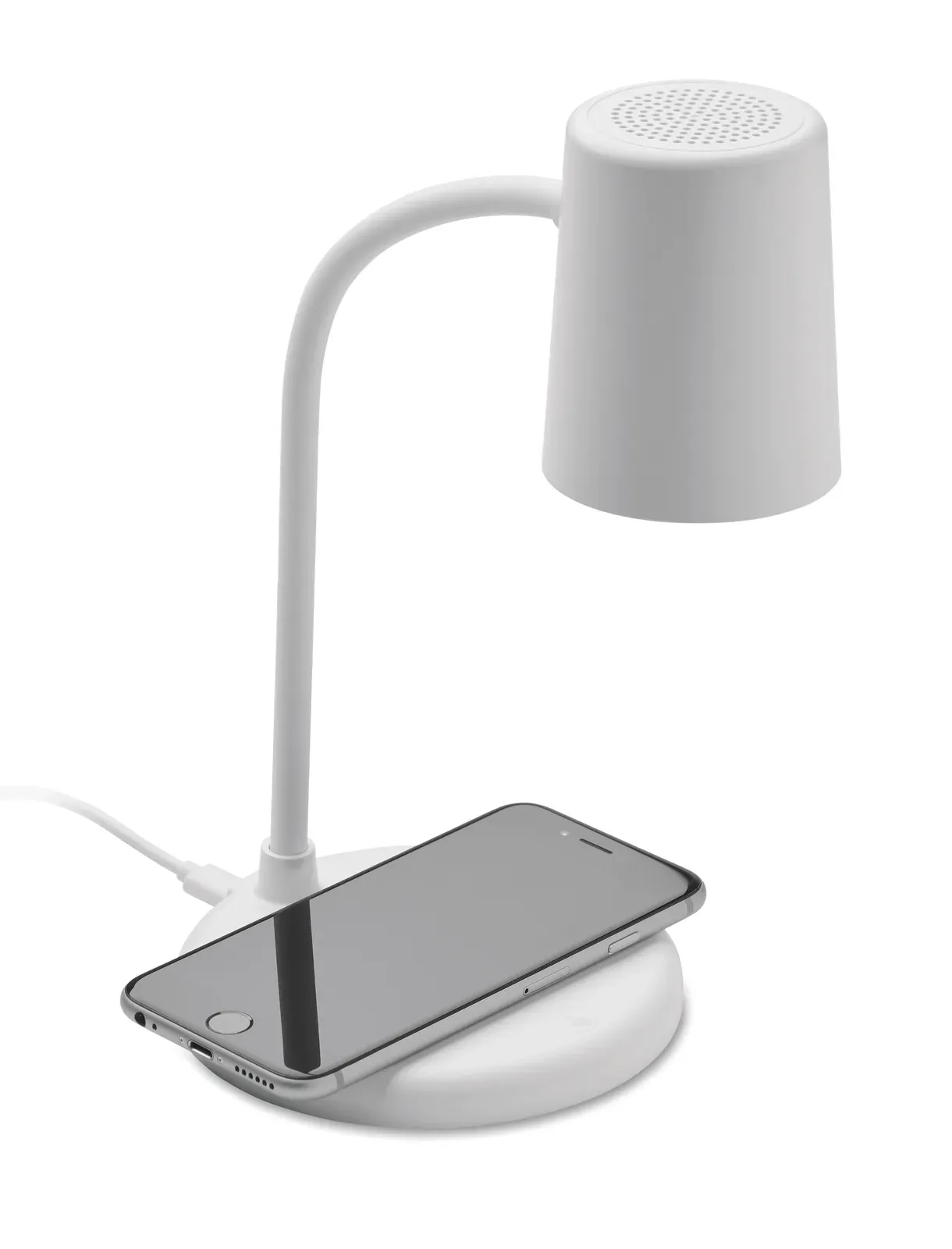 Spotlightt Wireless Charging Desk Lamp with Speaker – 3 Light Settings — White