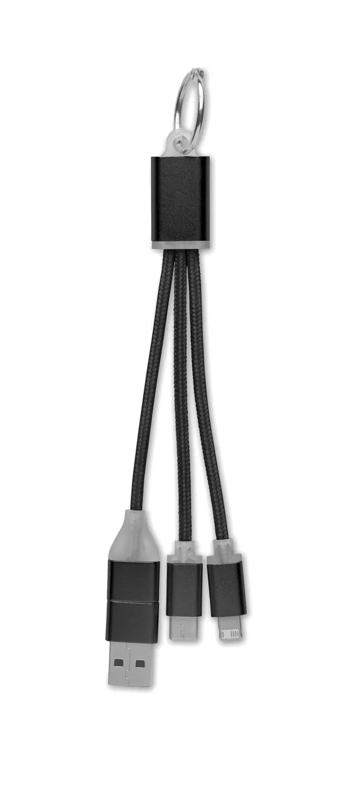 Blue Key Ring Charging Cable – Type-C & Micro-B — Black