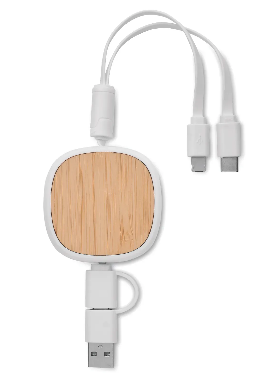 Togobam Retractable Multi-USB Cable – Bamboo Detail Top — White