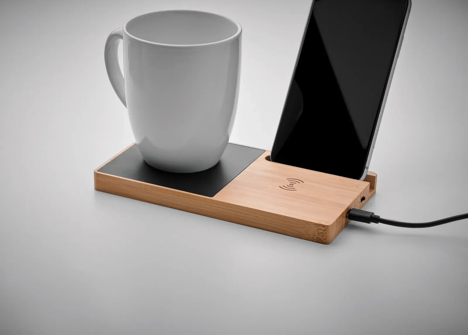 Sibit Bamboo Wireless Charger – Mug Warmer & Phone Stand — Wood