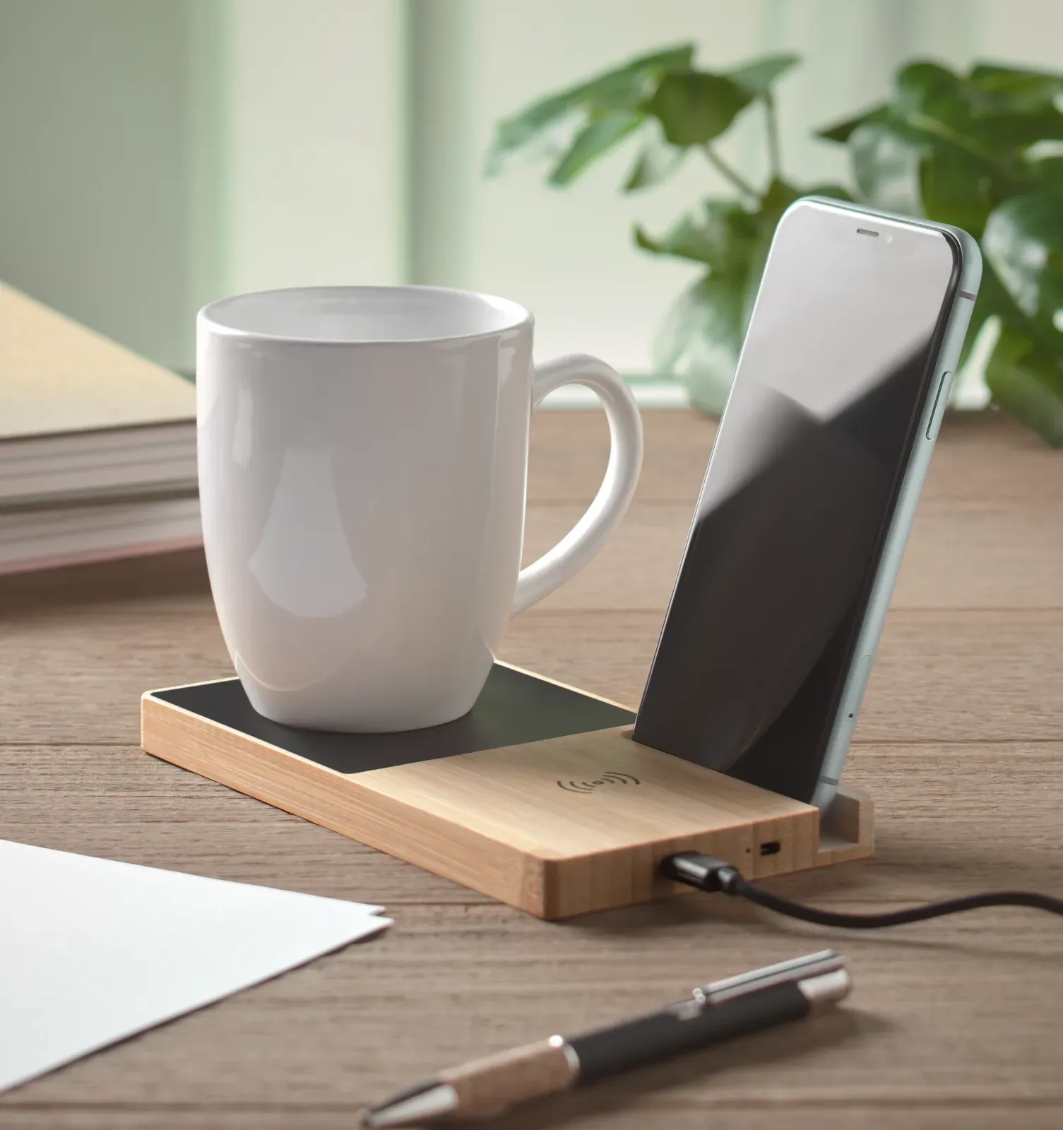 Sibit Bamboo Wireless Charger – Mug Warmer & Phone Stand — Wood