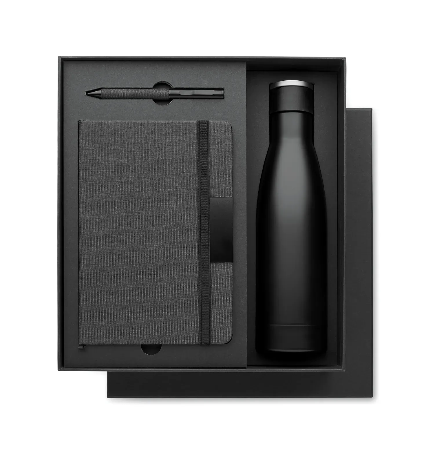 Yokoso Luxury 3-Piece Gift Set – RPET Notebook, Pen & 500ml Insulated Bottle, FSC-Certified — Black