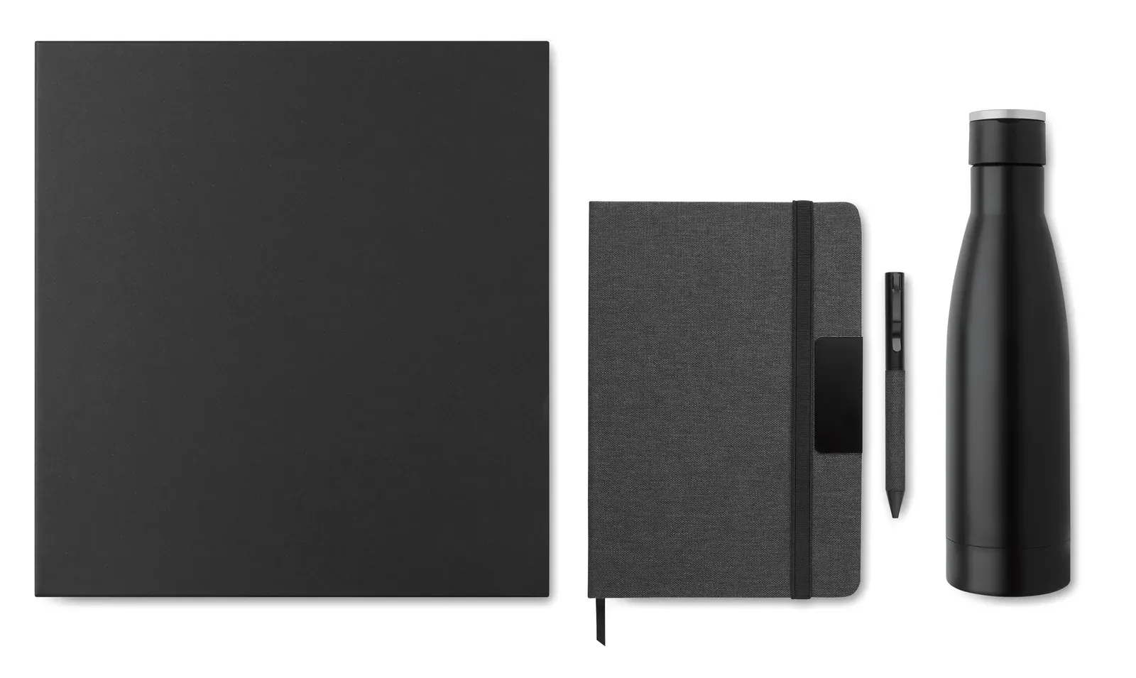 Yokoso Luxury 3-Piece Gift Set – RPET Notebook, Pen & 500ml Insulated Bottle, FSC-Certified — Black