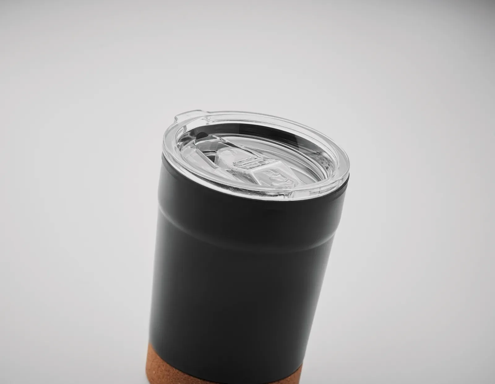Nomu – Double Wall Tumbler with Stainless Steel Outer and PP Liner Inside, with Cork Base and with Sliding Sip Hole — Black