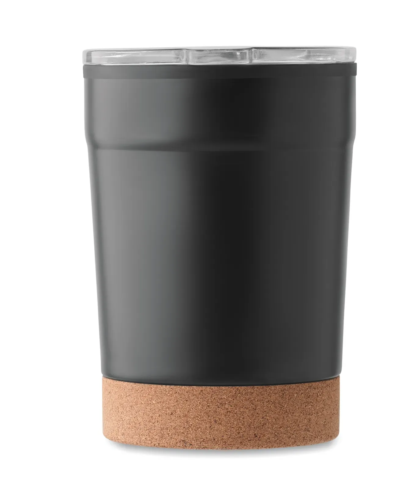 Nomu – Double Wall Tumbler with Stainless Steel Outer and PP Liner Inside, with Cork Base and with Sliding Sip Hole — Black